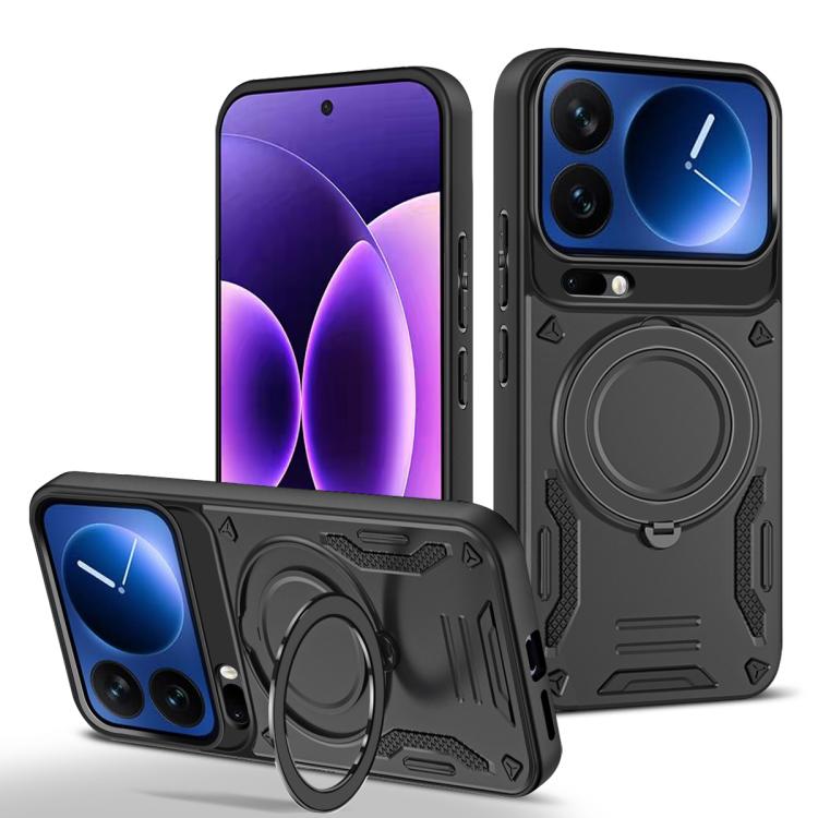 

For Xiaomi 17 Pro Max MagSafe 2 in 1 TPU Phone Case with Rotating Holder(Black)