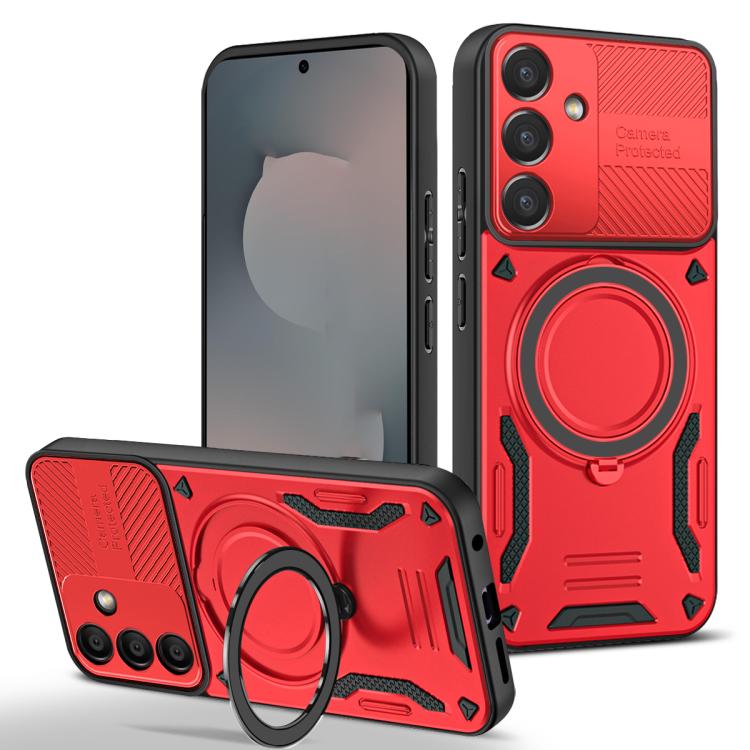 

For Samsung Galaxy S25 FE 5G MagSafe 2 in 1 TPU Phone Case with Rotating Holder(Red)