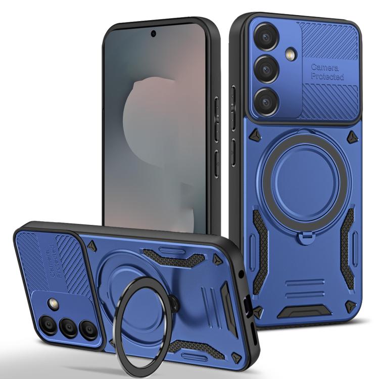 

For Samsung Galaxy S25 FE 5G MagSafe 2 in 1 TPU Phone Case with Rotating Holder(Blue)
