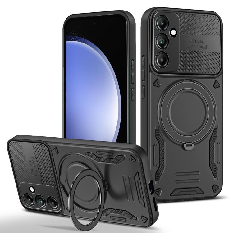 

For Samsung Galaxy S23 FE 5G MagSafe 2 in 1 TPU Phone Case with Rotating Holder(Black)