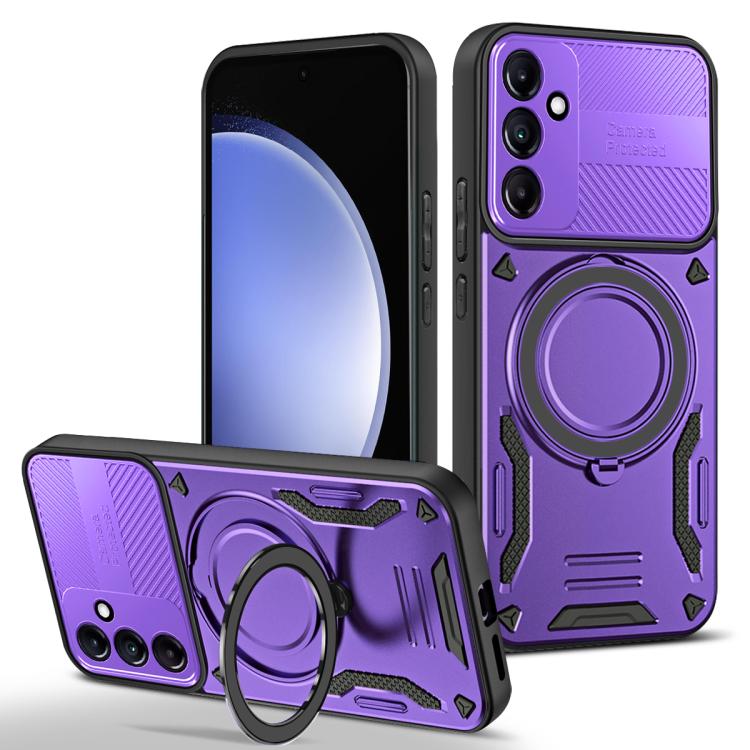 

For Samsung Galaxy S23 FE 5G MagSafe 2 in 1 TPU Phone Case with Rotating Holder(Purple)