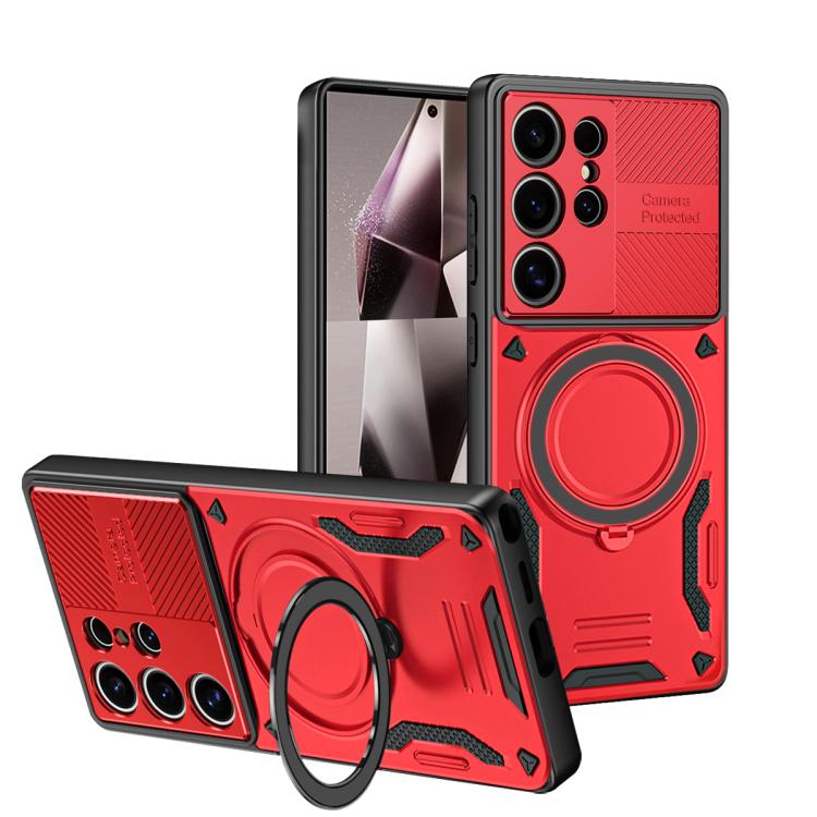 

For Samsung Galaxy S24 Ultra 5G MagSafe 2 in 1 TPU Phone Case with Rotating Holder(Red)