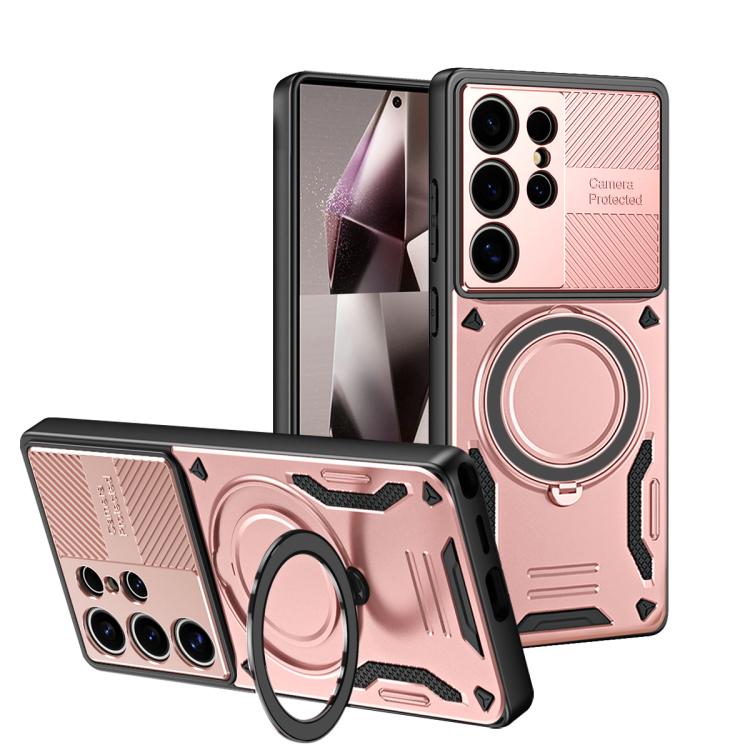 

For Samsung Galaxy S24 Ultra 5G MagSafe 2 in 1 TPU Phone Case with Rotating Holder(Rose Gold)