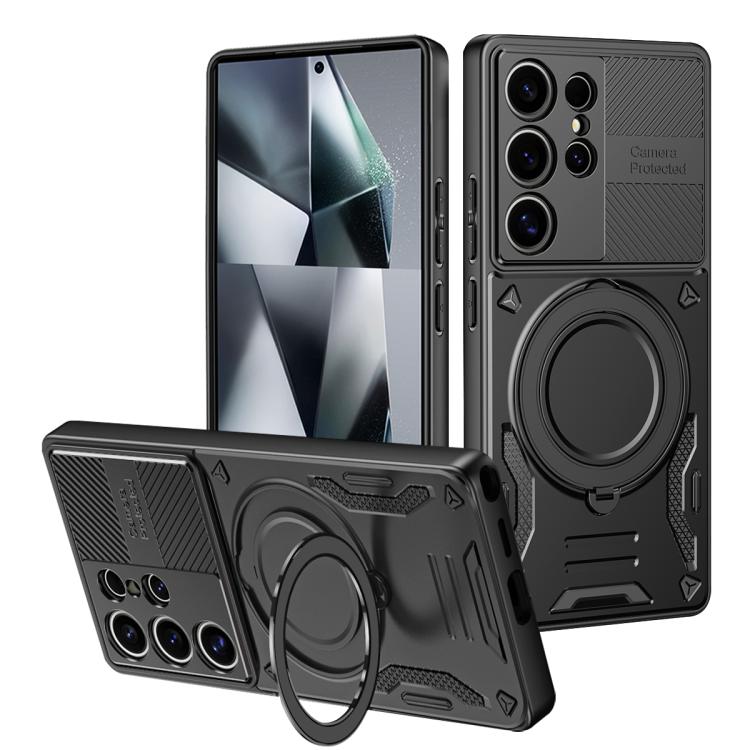 

For Samsung Galaxy S26 Ultra 5G MagSafe 2 in 1 TPU Phone Case with Rotating Holder(Black)