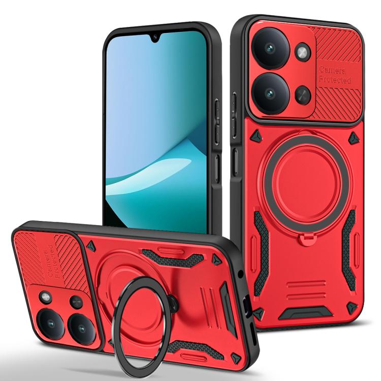 

For Redmi 15C 5G / 4G EU 173mm MagSafe 2 in 1 TPU Phone Case with Rotating Holder(Red)
