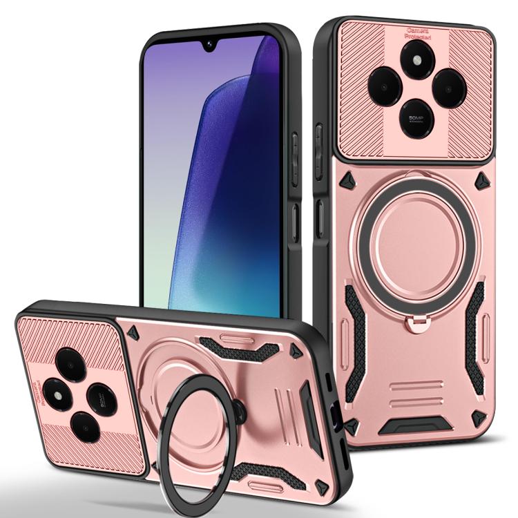 

For Redmi 14C 5G / 4G MagSafe 2 in 1 TPU Phone Case with Rotating Holder(Rose Gold)