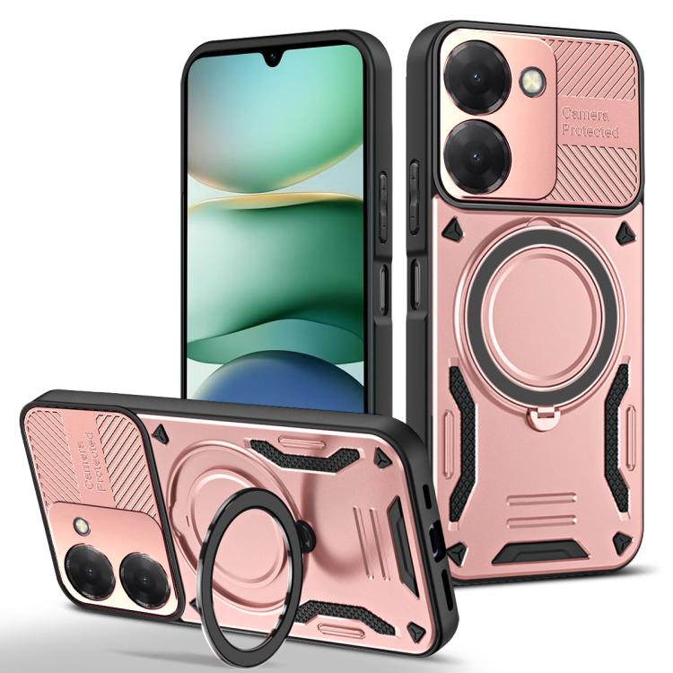 

For Redmi A5 4G 173.3mm MagSafe 2 in 1 TPU Phone Case with Rotating Holder(Rose Gold)