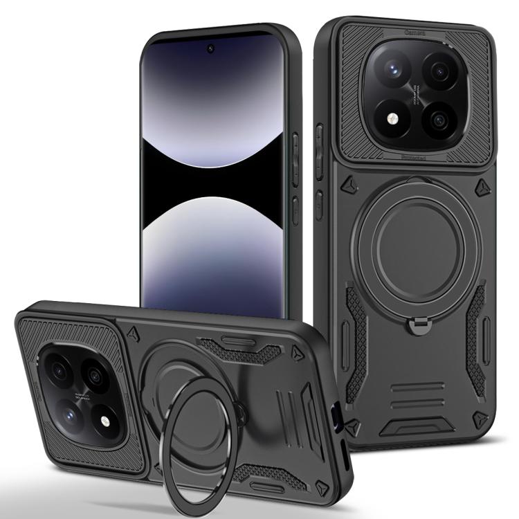 

For Redmi Note 14 Pro+ 5G MagSafe 2 in 1 TPU Phone Case with Rotating Holder(Black)