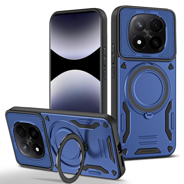 

For Redmi Note 14 Pro+ 5G MagSafe 2 in 1 TPU Phone Case with Rotating Holder(Blue)