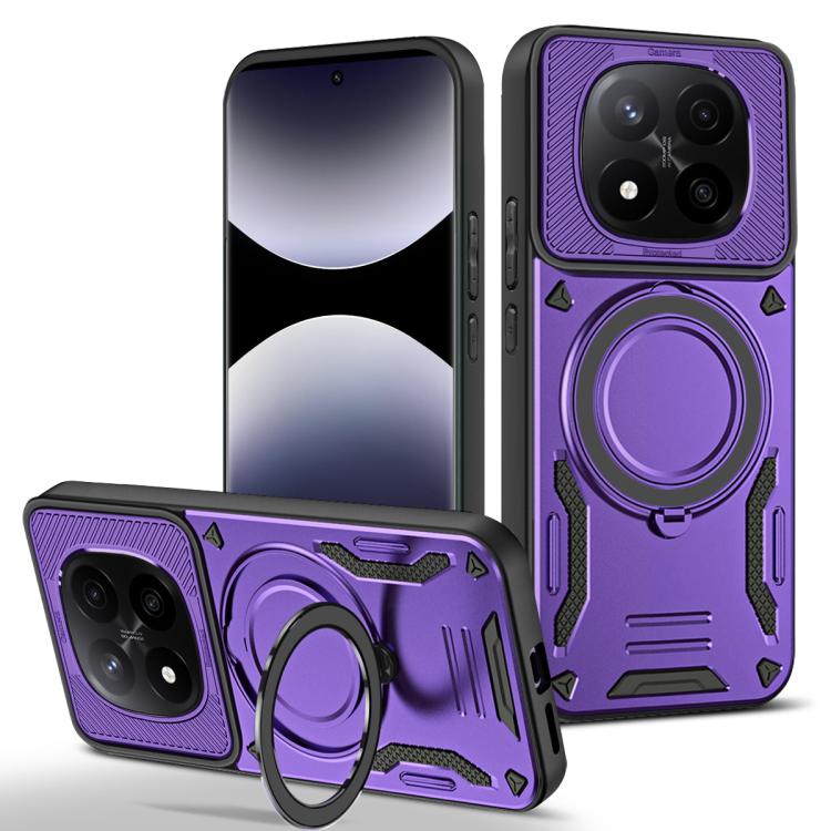 

For Redmi Note 14 Pro+ 5G MagSafe 2 in 1 TPU Phone Case with Rotating Holder(Purple)