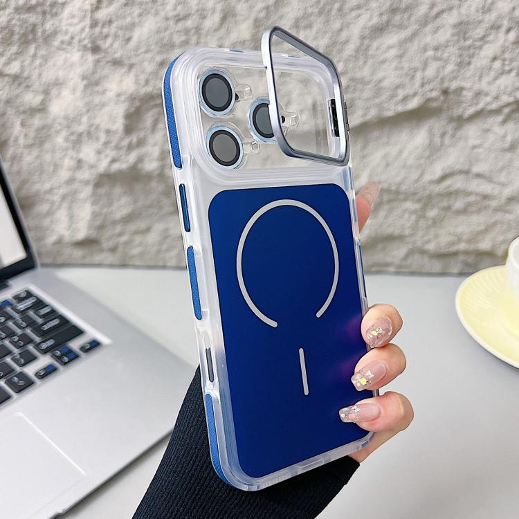 

For iPhone 17 Pro Max Electroplated Lens Holder MagSafe PC Hybrid TPU Phone Case(Blue)