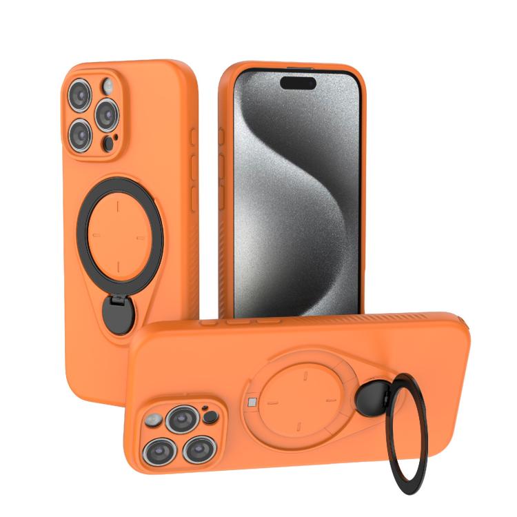 

For iPhone 16 Pro Max Ring Shield MagSafe TPU Phone Case with 360 Degree Rotating Holder(Orange)