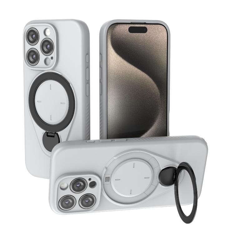 

For iPhone 16 Pro Ring Shield MagSafe TPU Phone Case with 360 Degree Rotating Holder(Grey)