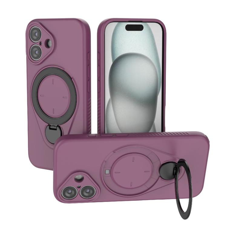

For iPhone 16 Plus Ring Shield MagSafe TPU Phone Case with 360 Degree Rotating Holder(Wine Red)