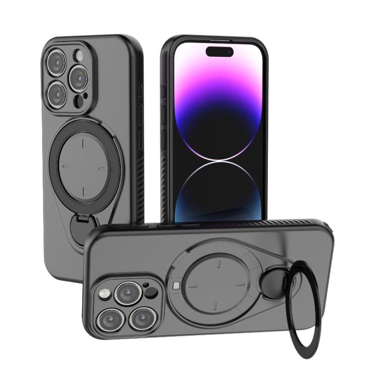 

For iPhone 15 Pro Ring Shield MagSafe TPU Phone Case with 360 Degree Rotating Holder(Black)