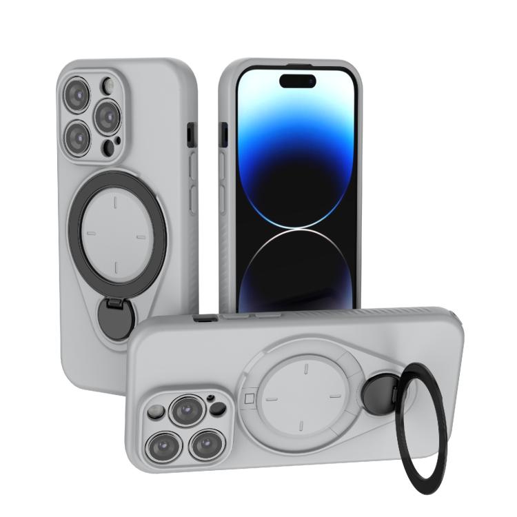 For iPhone 14 Pro Ring Shield MagSafe TPU Phone Case with 360 Degree Rotating Holder(Grey)
