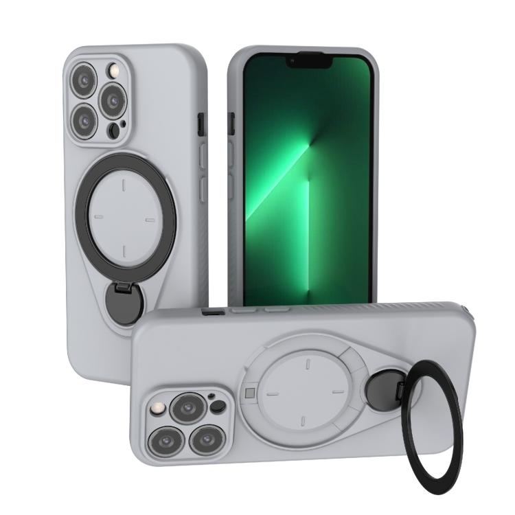 

For iPhone 13 Pro Ring Shield MagSafe TPU Phone Case with 360 Degree Rotating Holder(Grey)