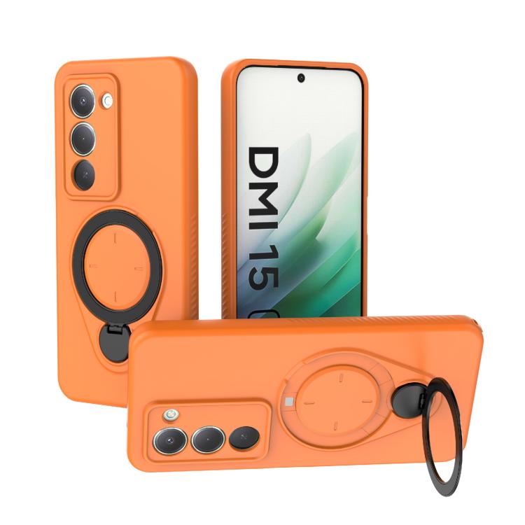 

For Redmi 15 5G Global / 15 4G SEA 169.5mm Ring Shield MagSafe TPU Phone Case with 360 Degree Rotating Holder(Orange)