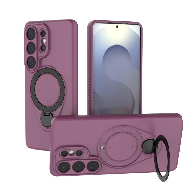 

For Samsung Galaxy S26 Ultra 5G Ring Shield MagSafe TPU Phone Case with 360 Degree Rotating Holder(Wine Red)