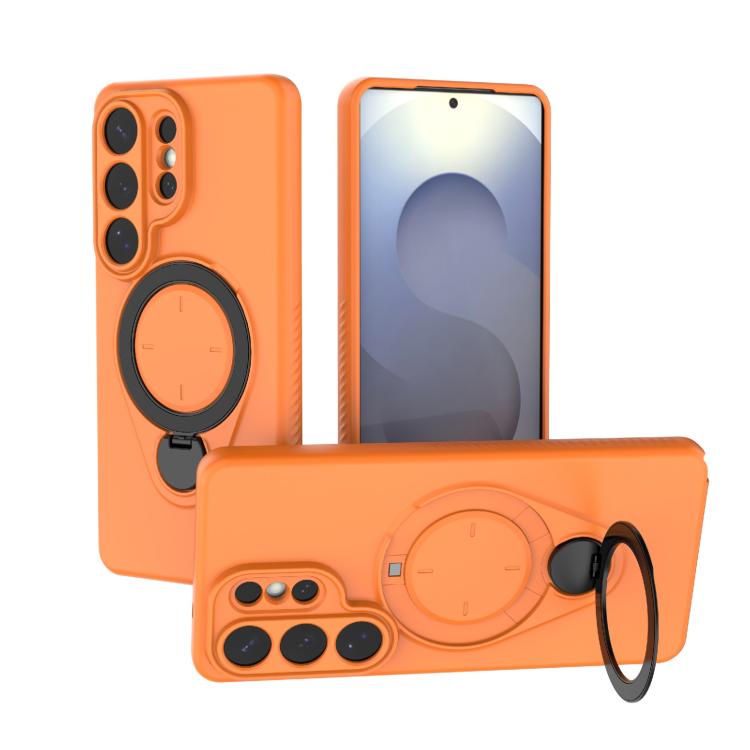 

For Samsung Galaxy S26 Ultra 5G Ring Shield MagSafe TPU Phone Case with 360 Degree Rotating Holder(Orange)