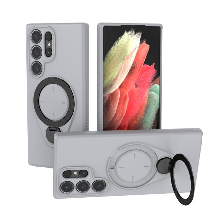 

For Samsung Galaxy S23 Ultra 5G Ring Shield MagSafe TPU Phone Case with 360 Degree Rotating Holder(Grey)