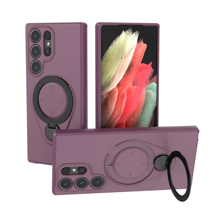 

For Samsung Galaxy S23 Ultra 5G Ring Shield MagSafe TPU Phone Case with 360 Degree Rotating Holder(Wine Red)