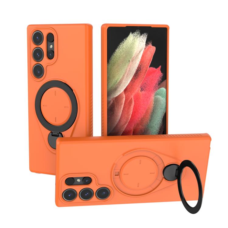 

For Samsung Galaxy S23 Ultra 5G Ring Shield MagSafe TPU Phone Case with 360 Degree Rotating Holder(Orange)