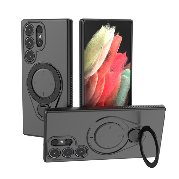 

For Samsung Galaxy S23 Ultra 5G Ring Shield MagSafe TPU Phone Case with 360 Degree Rotating Holder(Black)
