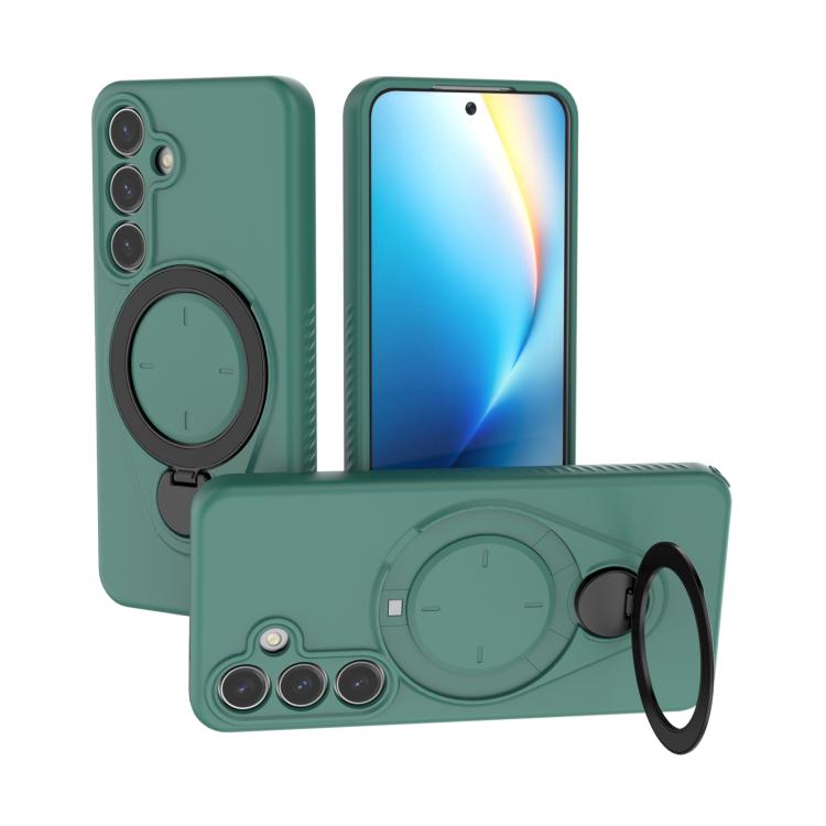 

For Samsung Galaxy S24 5G Ring Shield MagSafe TPU Phone Case with 360 Degree Rotating Holder(Green)