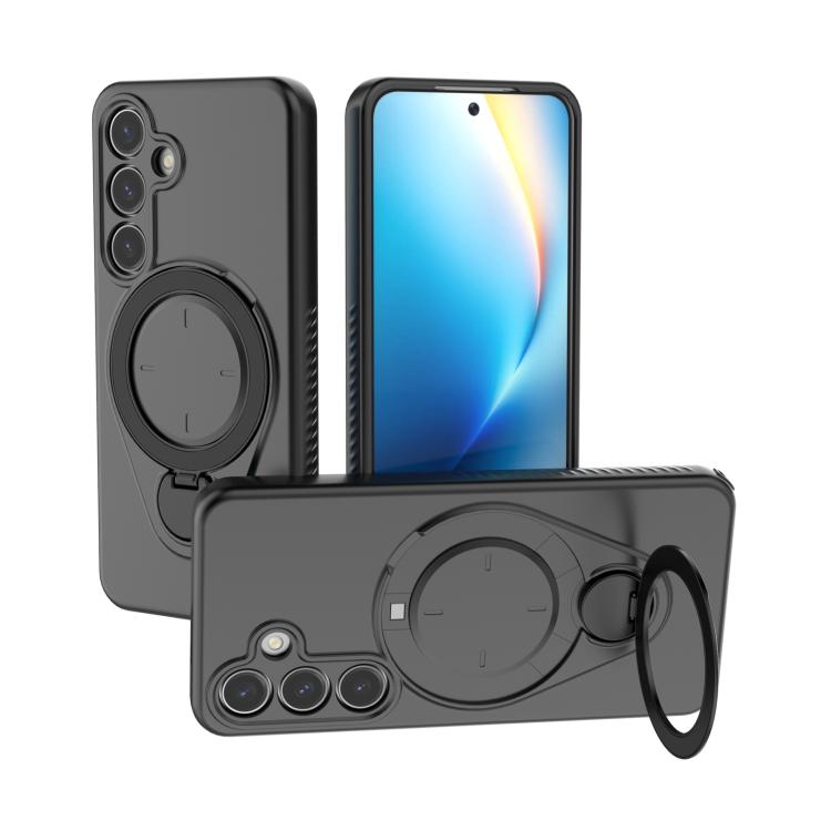 

For Samsung Galaxy S24 5G Ring Shield MagSafe TPU Phone Case with 360 Degree Rotating Holder(Black)