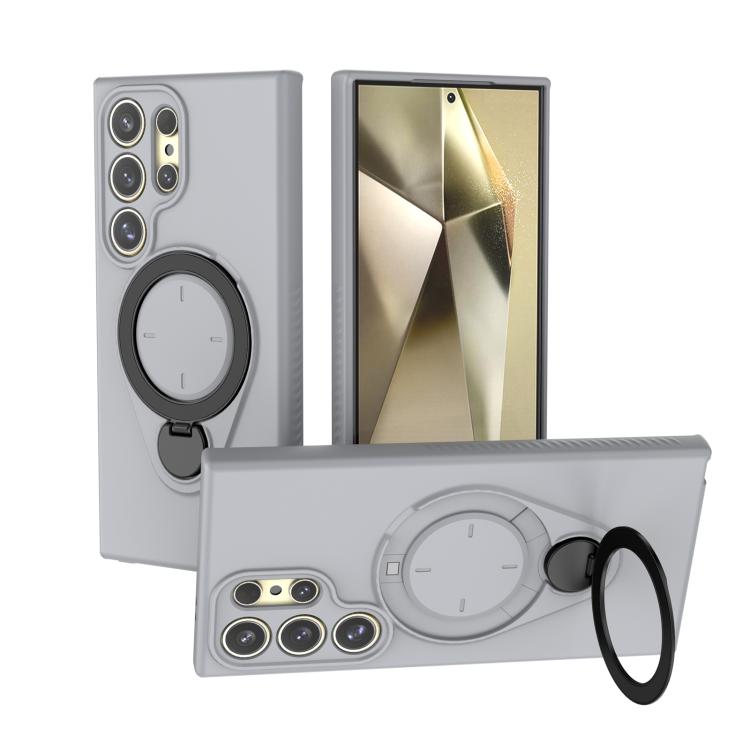 

For Samsung Galaxy S24 Ultra 5G Ring Shield MagSafe TPU Phone Case with 360 Degree Rotating Holder(Grey)