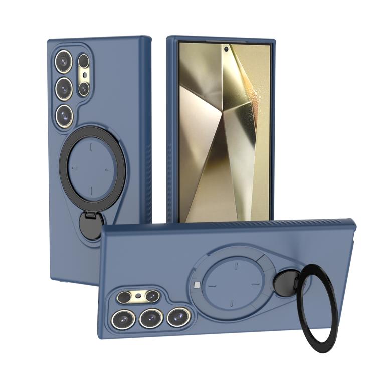 

For Samsung Galaxy S24 Ultra 5G Ring Shield MagSafe TPU Phone Case with 360 Degree Rotating Holder(Blue)