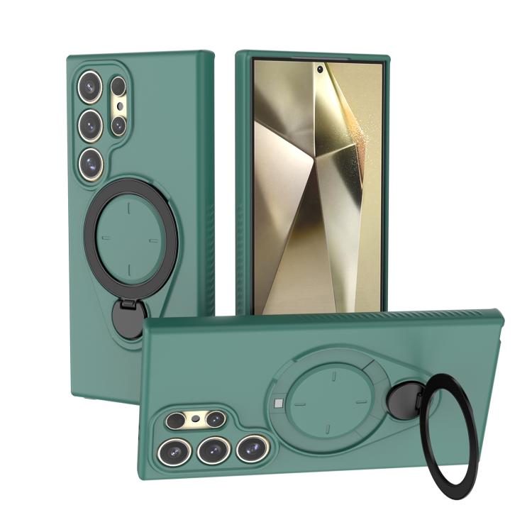 For Samsung Galaxy S24 Ultra 5G Ring Shield MagSafe TPU Phone Case with 360 Degree Rotating Holder(Green)