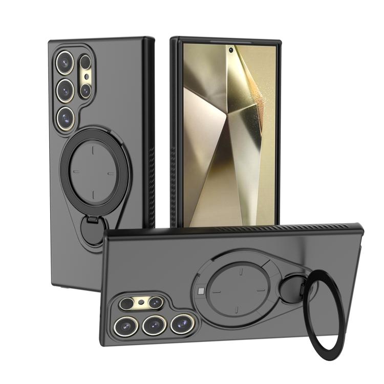 

For Samsung Galaxy S24 Ultra 5G Ring Shield MagSafe TPU Phone Case with 360 Degree Rotating Holder(Black)