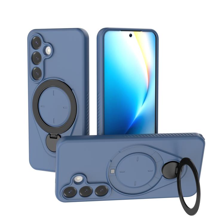 For Samsung Galaxy S25 5G Ring Shield MagSafe TPU Phone Case with 360 Degree Rotating Holder(Blue)