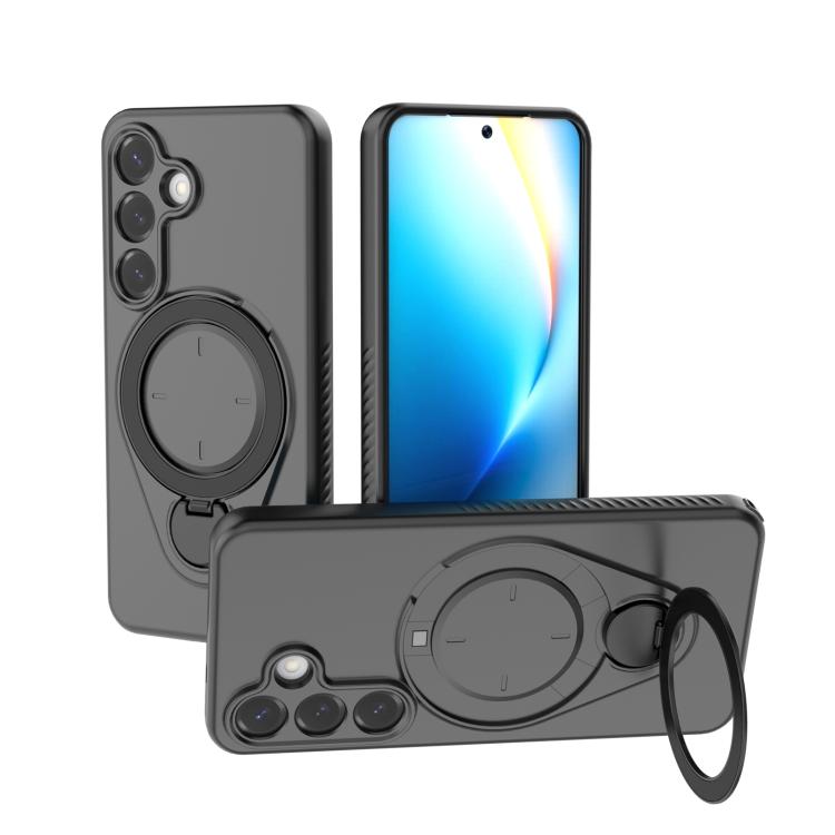 

For Samsung Galaxy S25 5G Ring Shield MagSafe TPU Phone Case with 360 Degree Rotating Holder(Black)