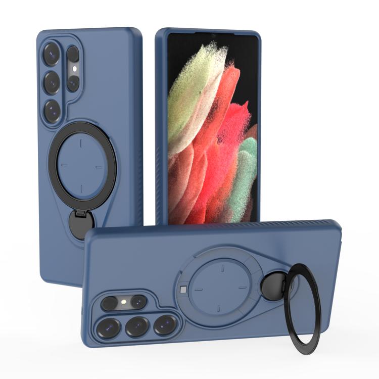 

For Samsung Galaxy S25 Ultra 5G Ring Shield MagSafe TPU Phone Case with 360 Degree Rotating Holder(Blue)