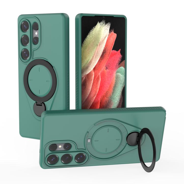 

For Samsung Galaxy S25 Ultra 5G Ring Shield MagSafe TPU Phone Case with 360 Degree Rotating Holder(Green)