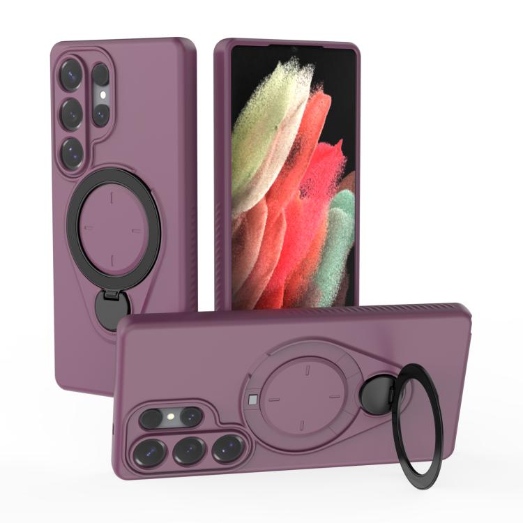 

For Samsung Galaxy S25 Ultra 5G Ring Shield MagSafe TPU Phone Case with 360 Degree Rotating Holder(Wine Red)