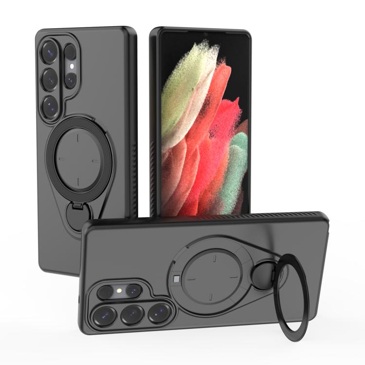 

For Samsung Galaxy S25 Ultra 5G Ring Shield MagSafe TPU Phone Case with 360 Degree Rotating Holder(Black)