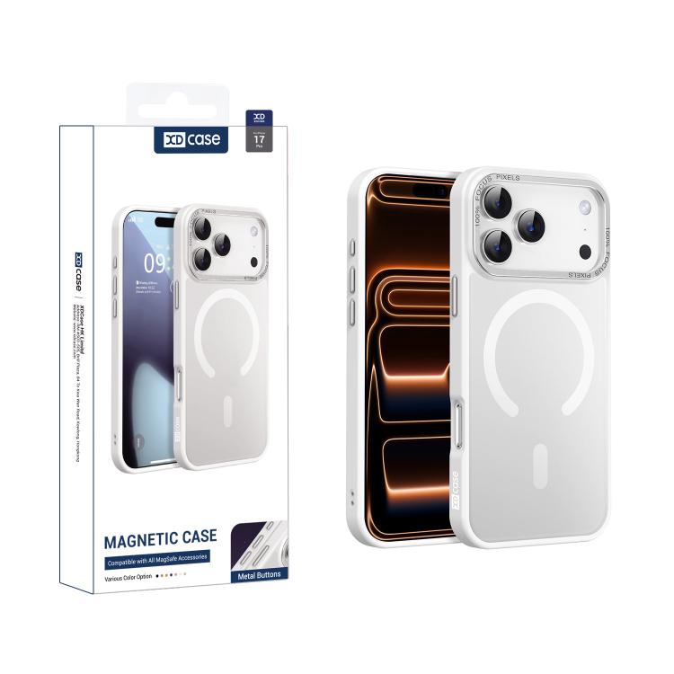 

For iPhone 17 Pro XDcase Metal Lens Frame Skin Feel Magnetic Phone Case(White)