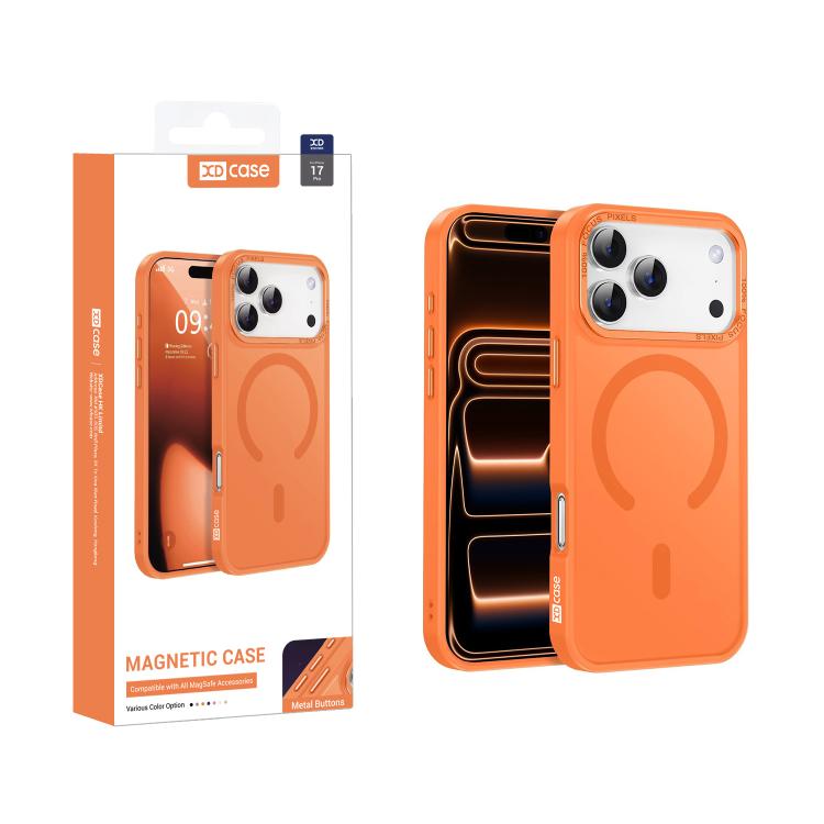 For iPhone 17 Pro XDcase Metal Lens Frame Skin Feel Magnetic Phone Case(Orange)