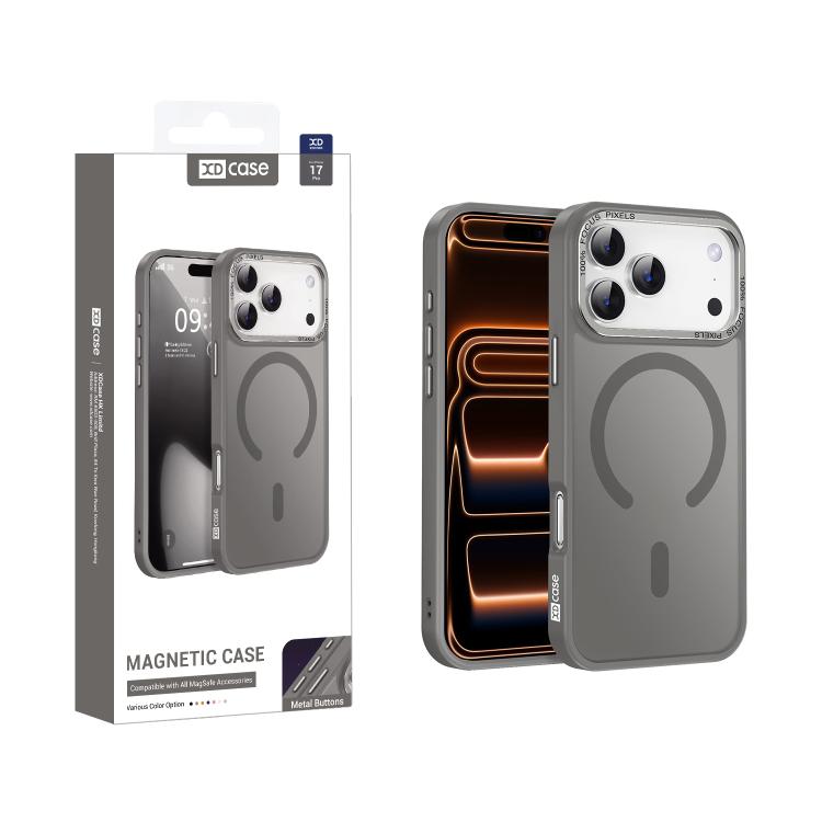 For iPhone 17 Pro XDcase Metal Lens Frame Skin Feel Magnetic Phone Case(Grey)