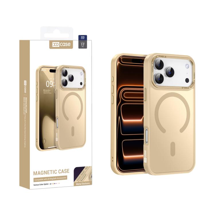 

For iPhone 17 Pro XDcase Metal Lens Frame Skin Feel Magnetic Phone Case(Gold)