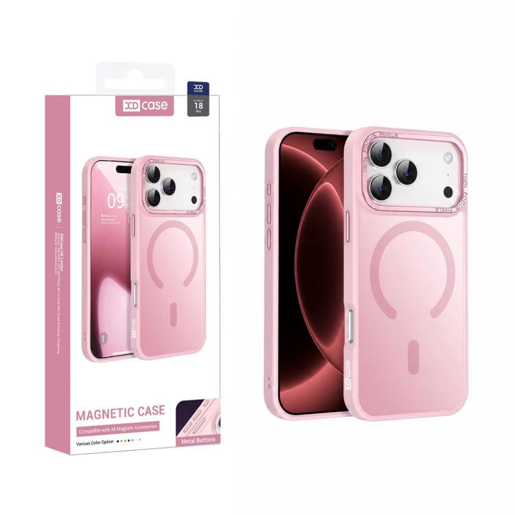 For iPhone 18 Pro XDcase Metal Lens Frame Skin Feel Magnetic Phone Case(Pink)
