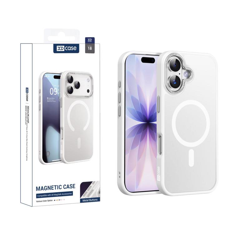 For iPhone 18 XDcase Metal Lens Frame Skin Feel Magnetic Phone Case(White)
