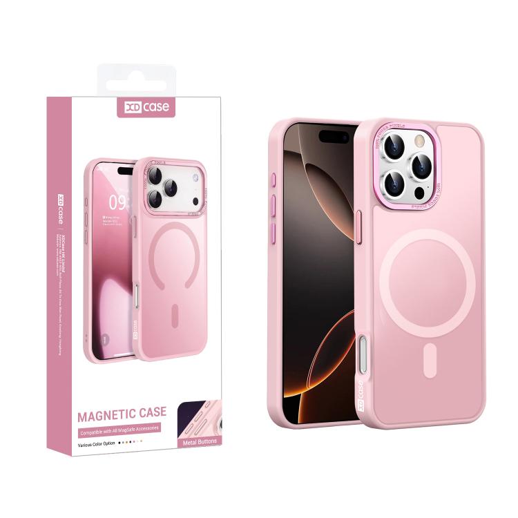 For iPhone 16 Pro XDcase Metal Lens Frame Skin Feel Magnetic Phone Case(Pink)