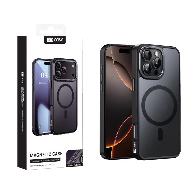 

For iPhone 16 Pro XDcase Metal Lens Frame Skin Feel Magnetic Phone Case(Black)