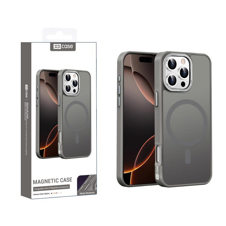 

For iPhone 16 Pro XDcase Metal Lens Frame Skin Feel Magnetic Phone Case(Grey)