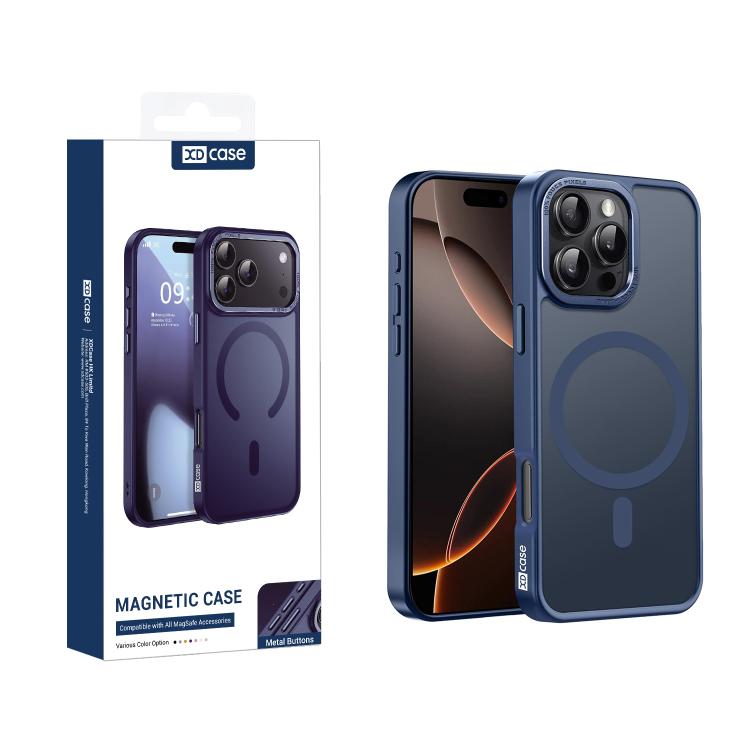 

For iPhone 16 Pro XDcase Metal Lens Frame Skin Feel Magnetic Phone Case(Dark Blue)